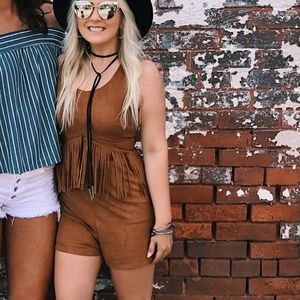 suede fringe romper
